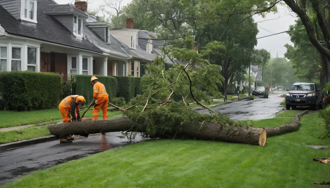 A storm-damaged tree being cleared from a yard in Middletown